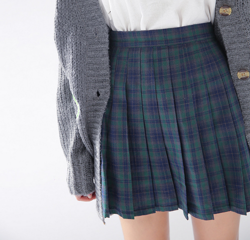 Check Print Cotton Mini Skirt