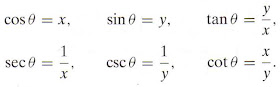 trigonometric functions secent cosecent tangent cotangent sine cosine