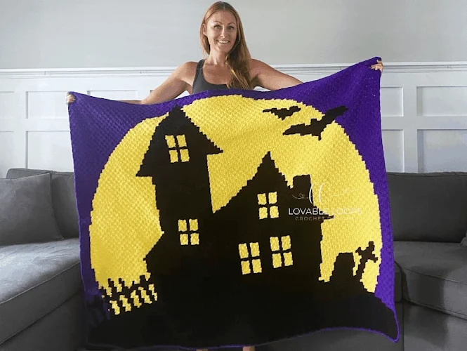 Halloween Haunted House Blanket Crochet Pattern Free