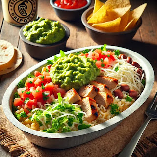 A delicious and fresh Chipotle Burrito Bowl loaded with toppings