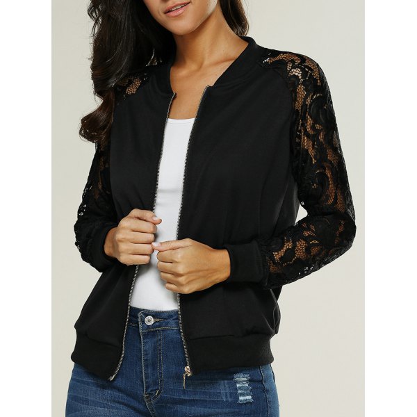  Lace Insert Bomber Jacket