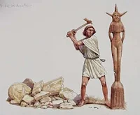 Este asherah, ou bosque (E.R.C.) ou poste-ídolo (E.R.A.), representava o elemento feminino no culto à fertilidade e consistia de um poste de madeira, ou o tronco de uma árvore, que era levantado ao lado do altar de Baal.