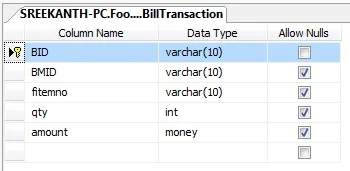 Create Bill Transaction Database Table