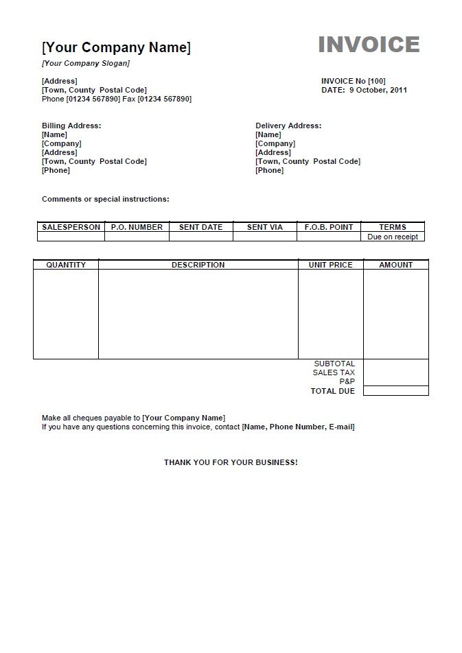 Invoice Template Word Document