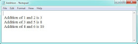 output of program to perform addition operation and save the result in file in C++ (OOPs)