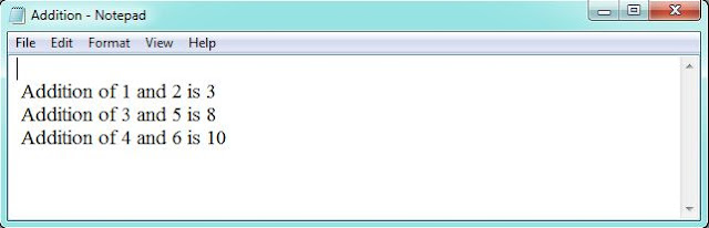 output of program to perform addition operation and save the result in file in C++ (OOPs)