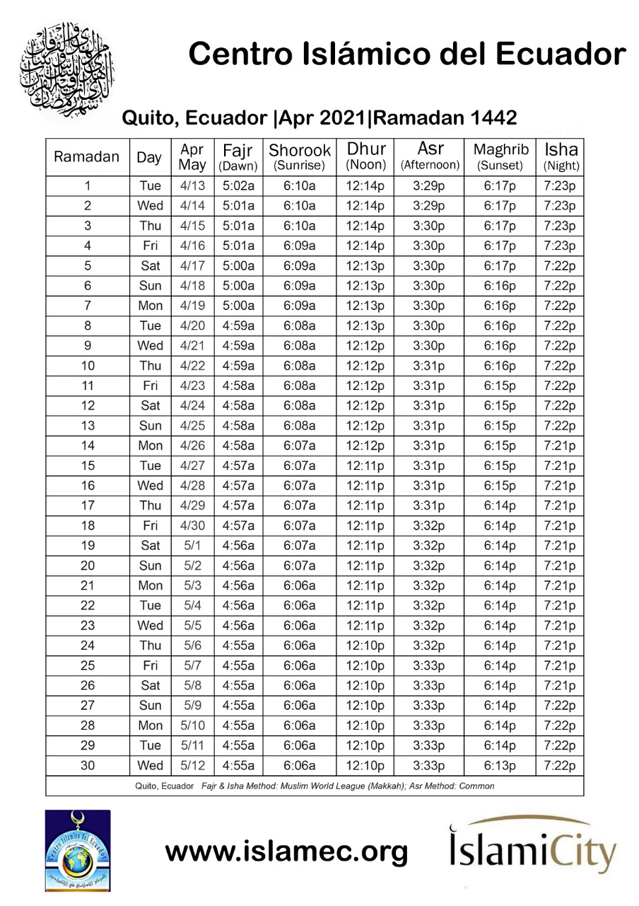 Ramadan Prayer Times 2021