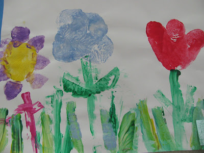 Spring flowers, child's painting, bright colors, happy, preschool, 