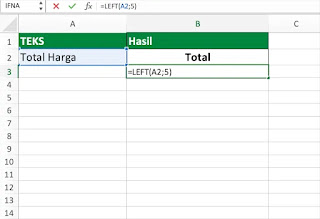 RUMUS LEFT Excel Fungsi yang digunakan untuk mengambil bagian kiri dari data teks sebanyak karakter tertentu