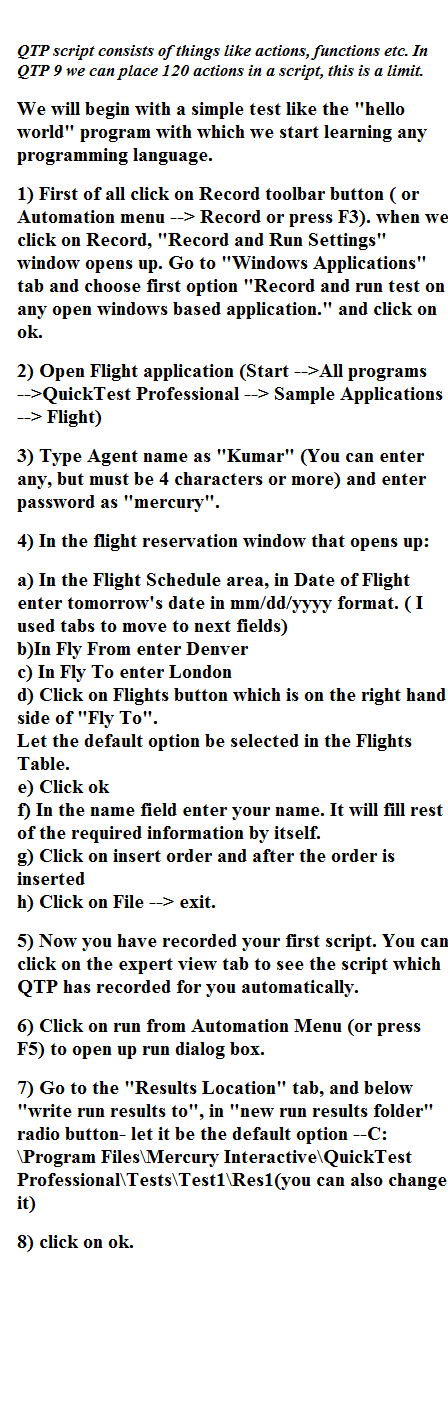 Familiarizing with recording process of QTP