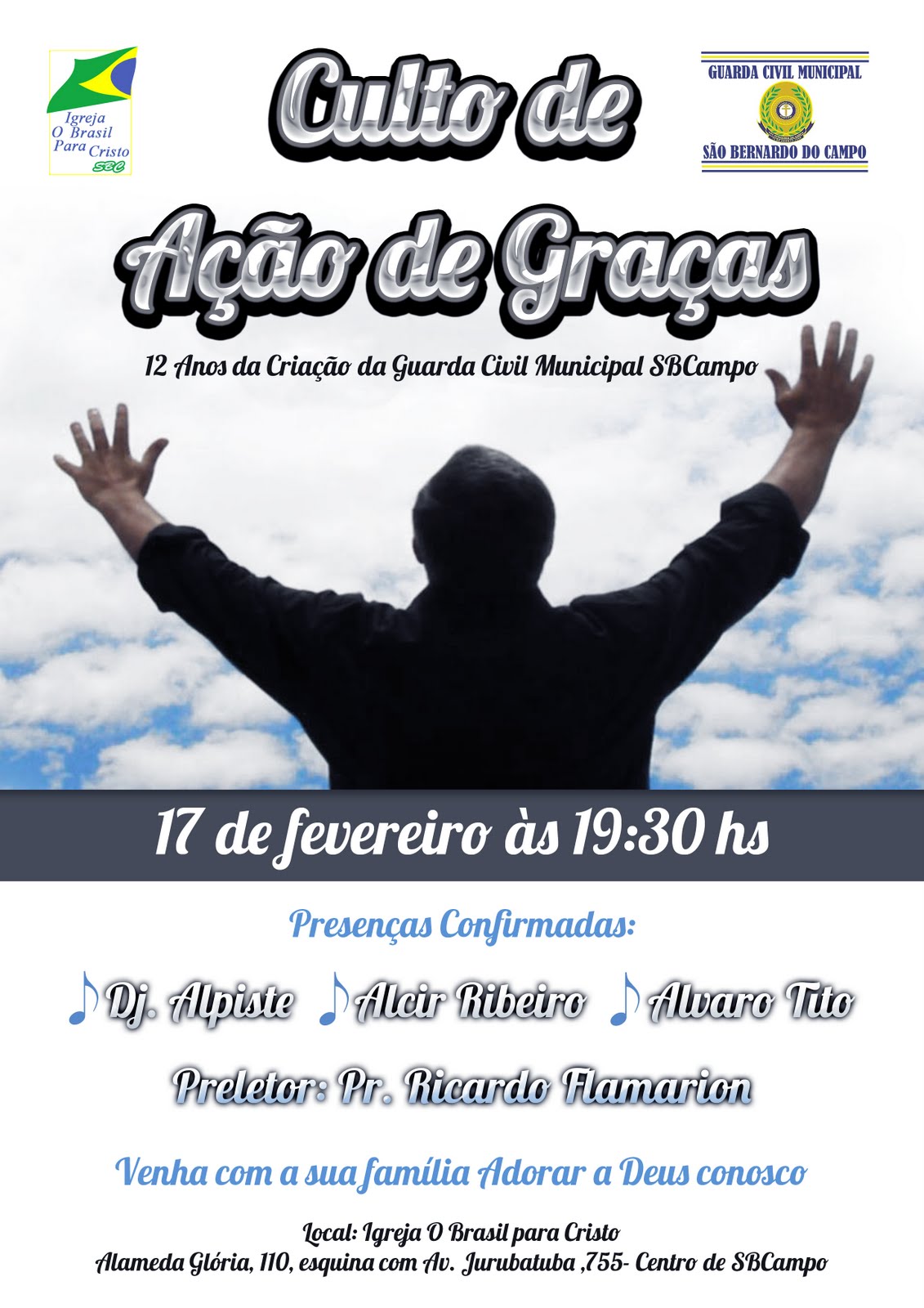 CULTO DE AÇÃO DE GRAÇAS  AMIGOS DA GUARDA CIVIL