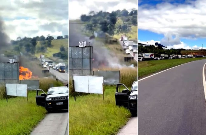 Carreta tombou e acaba pegando fogo na localidade da Praia do Dendê, na BR-101 em Santo Antônio de Jesus: Bombeiros Militar controlam as chamas