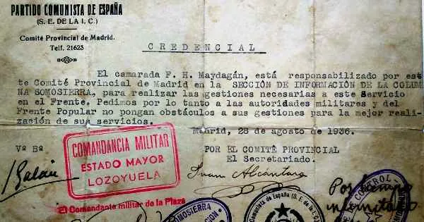 Salvoconducto a un comisario político comunista de origen cubano