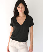 American Apparel Unisex TriBlend Short Sleeve Deep VNeck in triblack