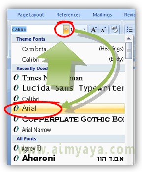  Gambar: Mengganti jenis font menjadi arial di Microsoft Word