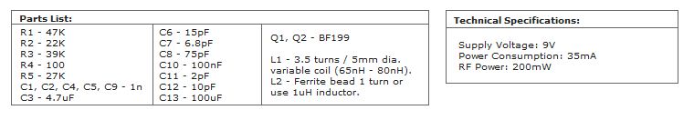 FM Transmitter With TX-200 Part List