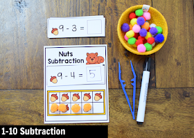 November Kindergarten Math Activity Center: 1-10 Subtraction