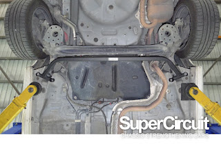 Toyota Vios NCP93 rear undercarriage with the SUPERCIRCUIT Rear Lower Bar installed.