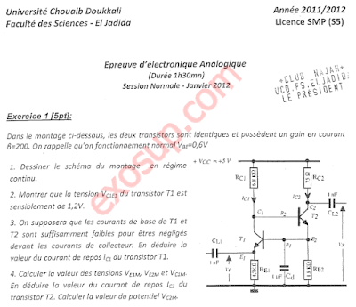 Examens Corrigées Electronique Analogique SMP5 PDF SMP S5