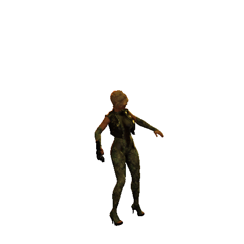 Olympia in Camouflage Leathersuit Reloading an SMG