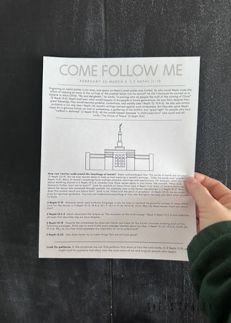 Come Follow Me 2 Nephi 11-19 printed sheet.