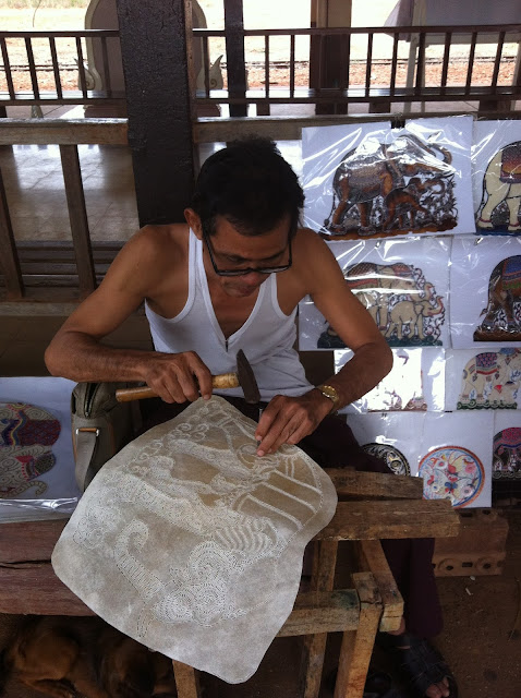 Making pictures out of buffalo skin, Kanchanaburi, Thailand 