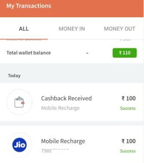 FreeCharge Jio Recharge Cashback Proof