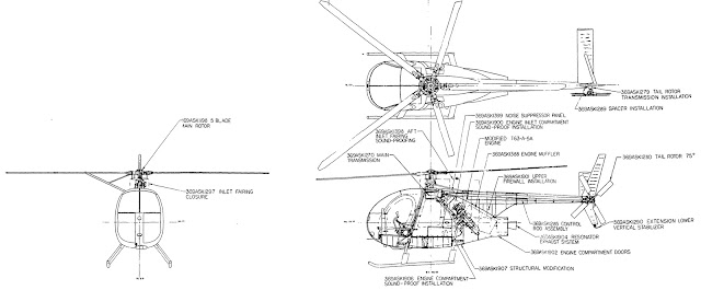 Hughes 500P The Quiet One Threeview drawing