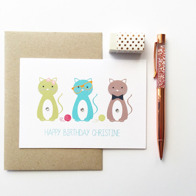  3 Cats Greeting Card by Mum an Me Handmade Designs