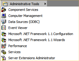 Windows XP Administrative Tools from the Start Menu