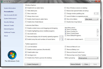 Tweak Windows Vista and Windows7 using Ultimate Windows Tweaker