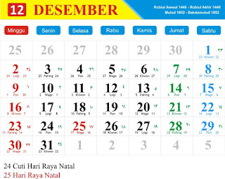 Kalender Bulan Desember 2018