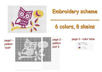 Embroidery scheme owl  6 colors