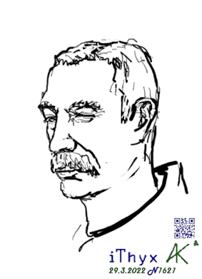Портрет щурегося мужчины с седыми усами, рисунок на телефоне сделал художник Андрей Бондаренко @iThyx_AK