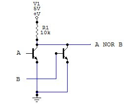 NOR logic gate made with transistors