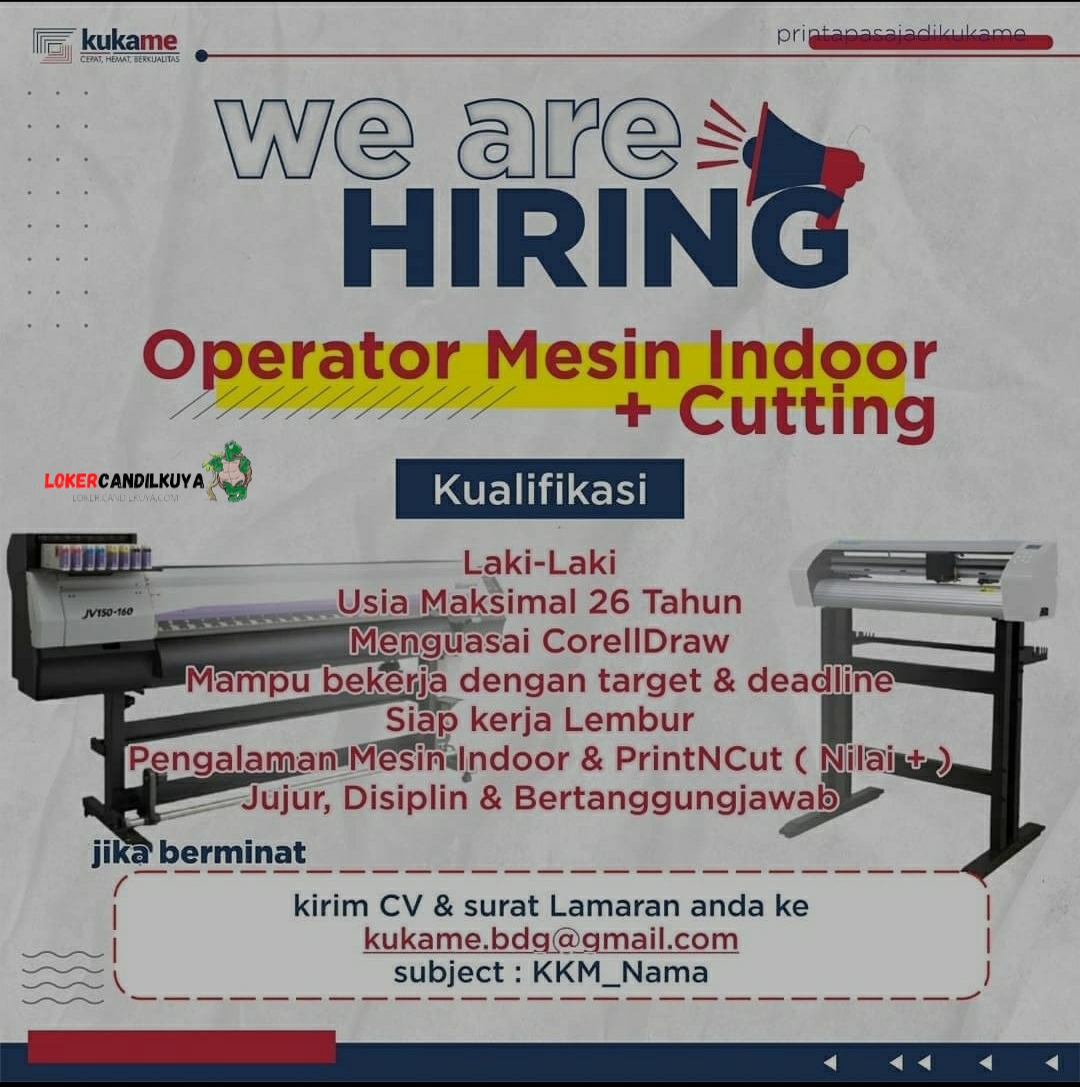 Lowongan Kerja Operator Mesin Indoor Cutting Bandung