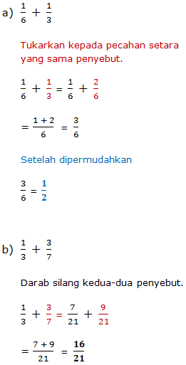 Matematik Tahun 4 5 6: Penambahan Pecahan