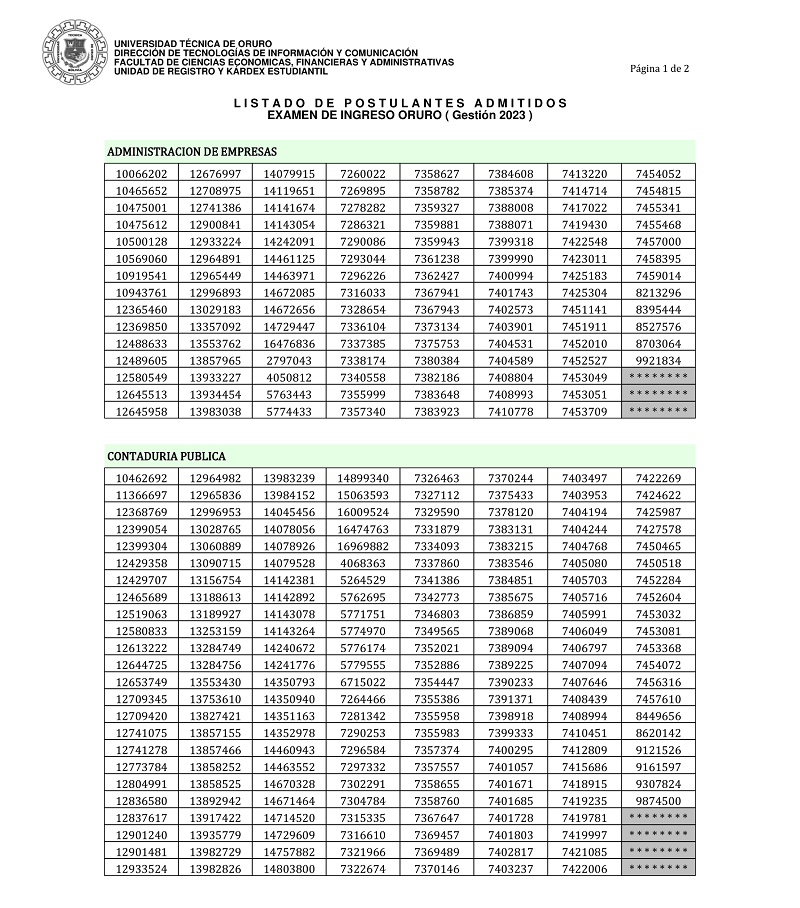 - EXAMEN DE INGRESO ORURO 2023