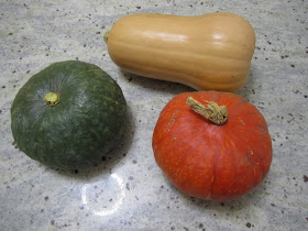 Différentes courges : potimarron, butternut, Delica Moretti