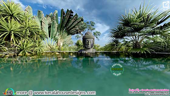 Statue on pond