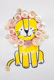 Invitation to create with buttons- make button art collages with the kids- lion 