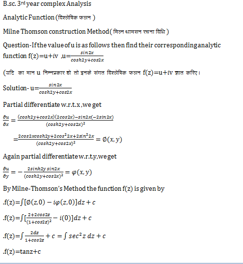 Analytic function by Milne Thomson construction Method 