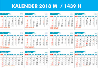 Kalender 2018 Masehi / 1439 Hijriyah