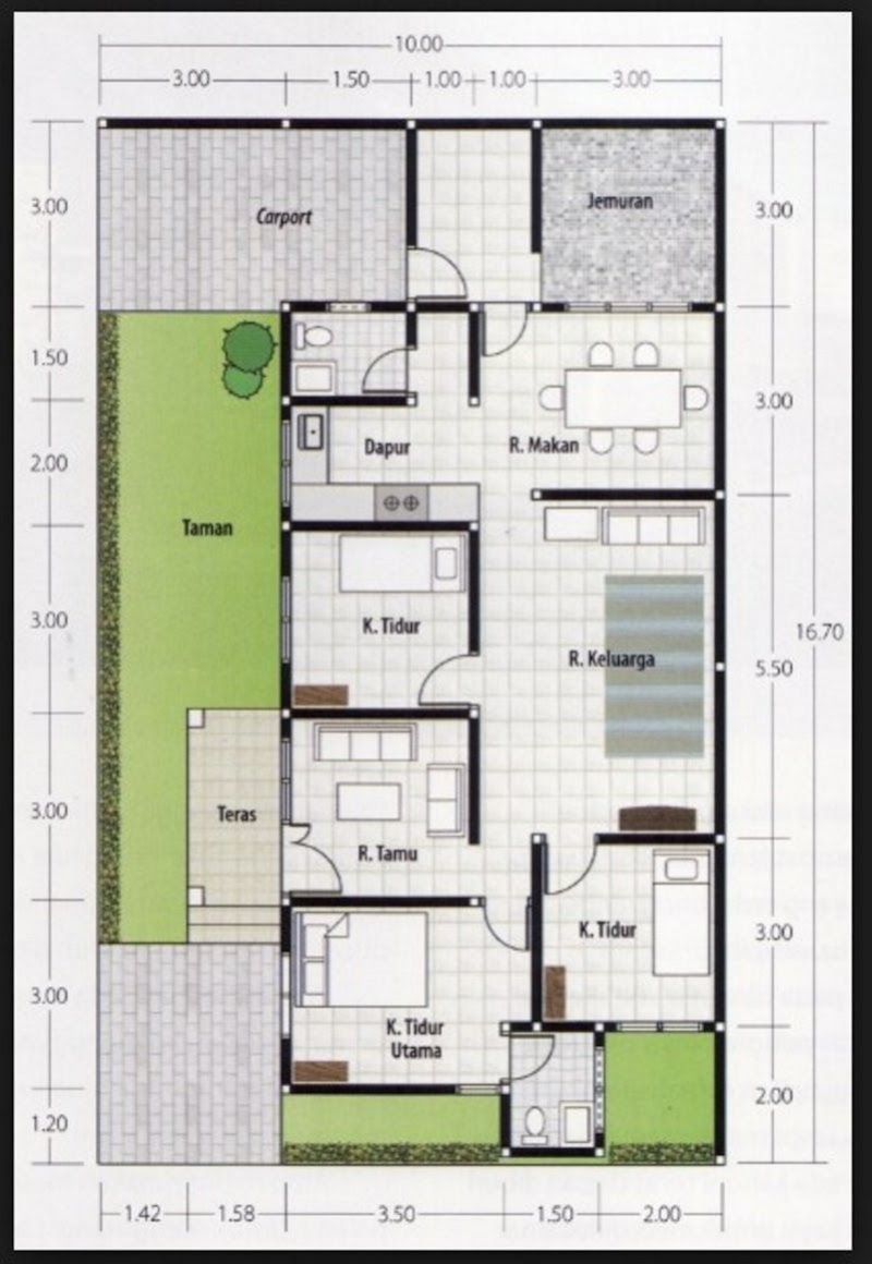 Ide Spesial Denah Rumah Minimalis 1 Lantai Ukuran 6x12 4 Kamar
