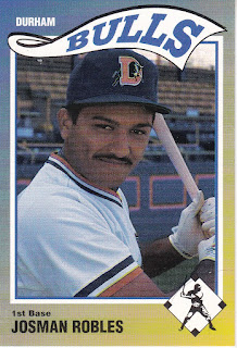 Josman Robles 1990 Durham Bulls card, Robles seen up close with bat