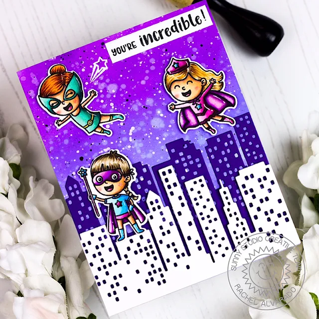 Sunny Studio Stamps: Super Duper Cityscape Border Dies Super Hero Themed Card by Rachel Alvarado