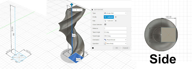 Fusion 360 Sweep command with twist aligning path and profile for different effects