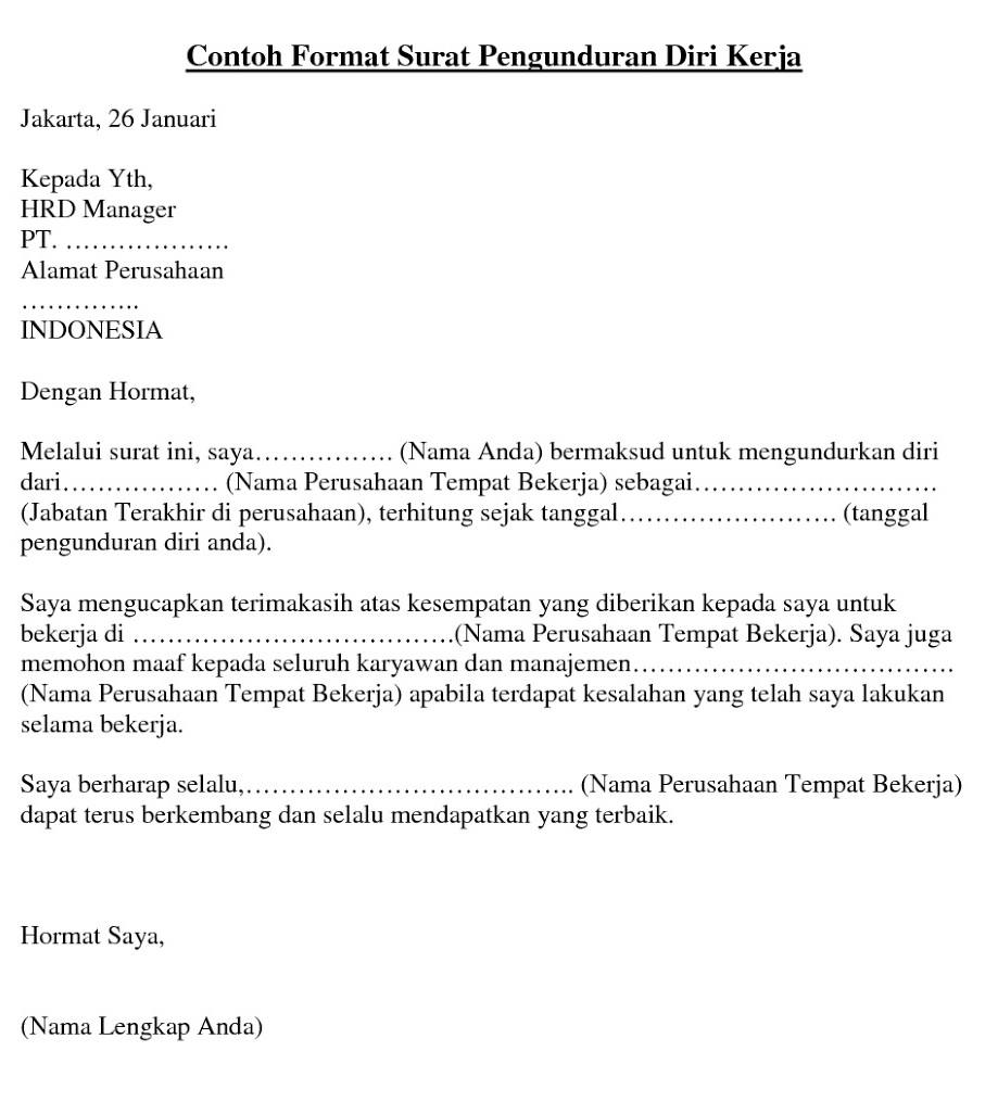 Contoh Membuat Format Surat Pengunduran Diri Dari Tempat 