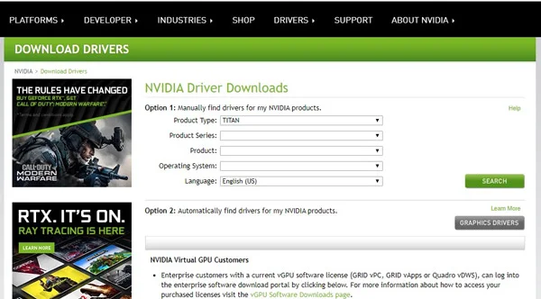 تحميل برامج تشغيل NVIDIA