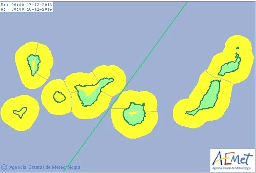 Aviso amarillo viento y oleaje Canarias, diciembre 2016